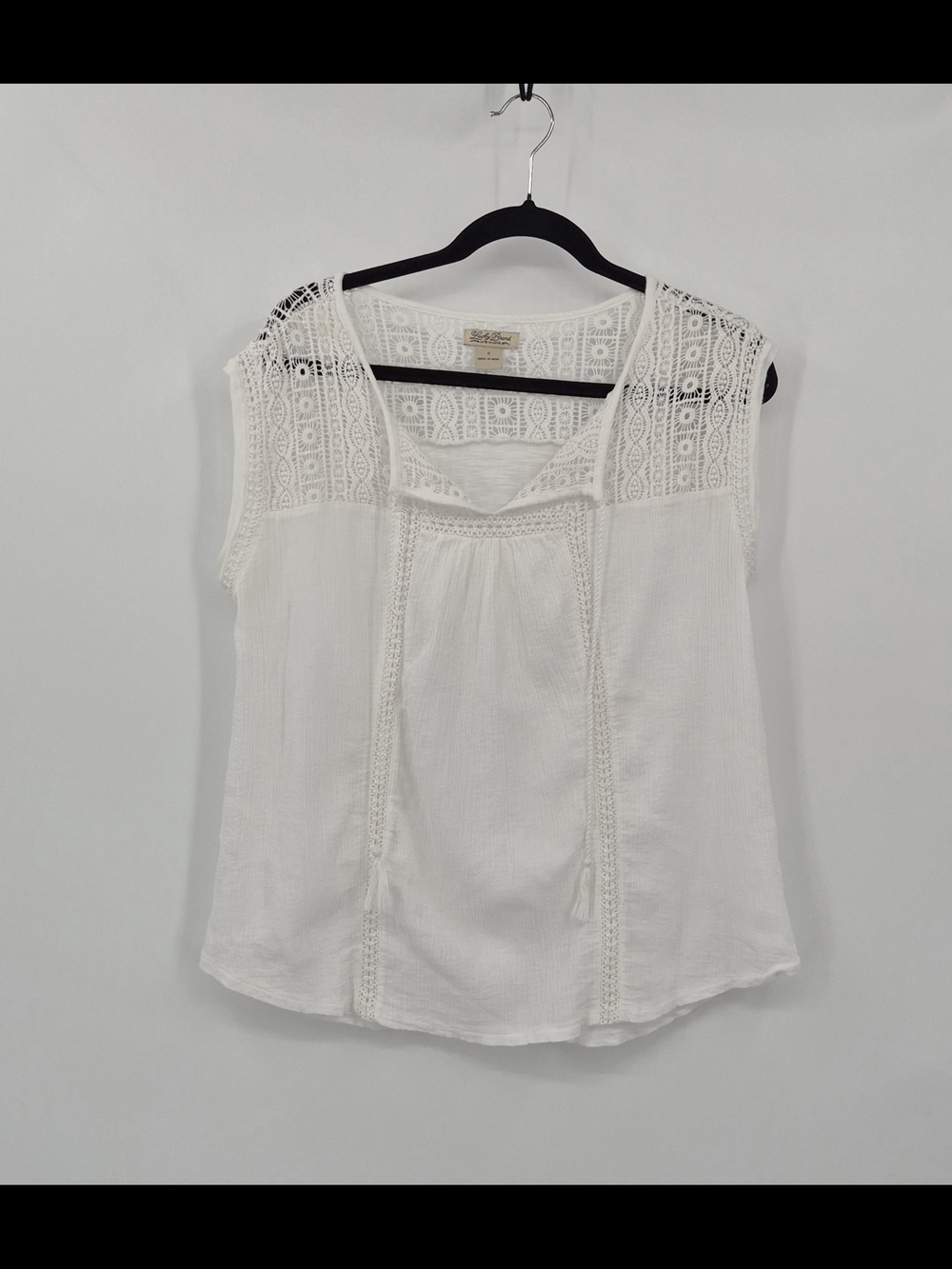 Lucky Brand Top S White Crochet Lace Boho Cottagecore Festival Fairy Peasant